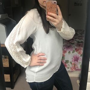 Ivory White Crochet Sleeve Blouse Top, S